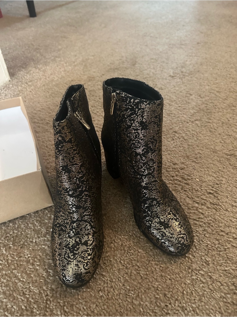 Indigo Black and Gold Patterned Ankle Boots